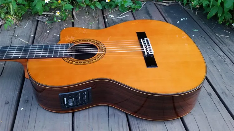 Guitarra Española eléctrica hecha a mano de 39 pulgadas, guitarra acústica de Cedro sólido de vendemia/palisandro + cuerdas, guitarra clásica
