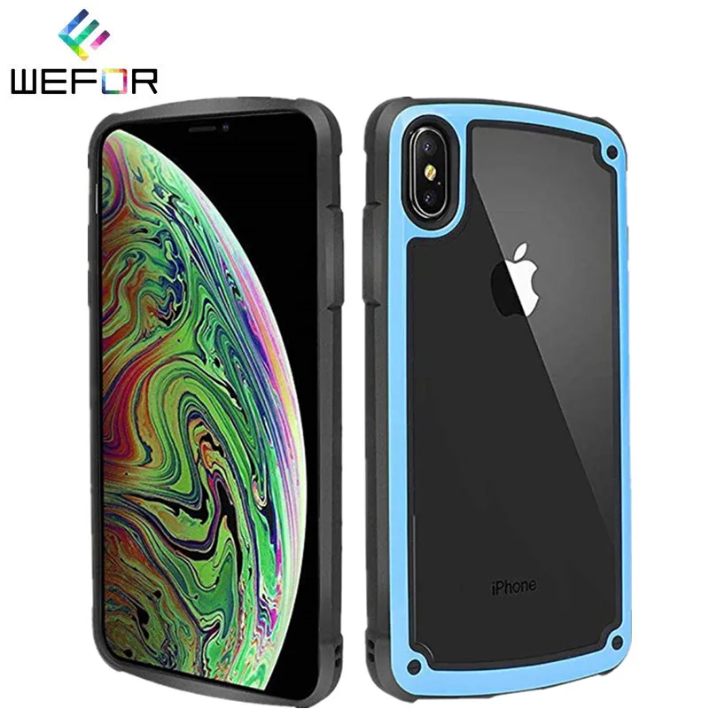 

Light Shock Case for iPhone X XS Max XR Transparent Back with TPU Candy Color Frame Cover for 7 8 6 6s Plus Case Coque Funda