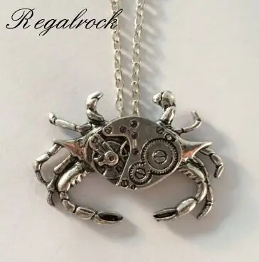 

Regalrock Vintage Crab Steampunk Watch Pincer Not Movement Pendant Necklace