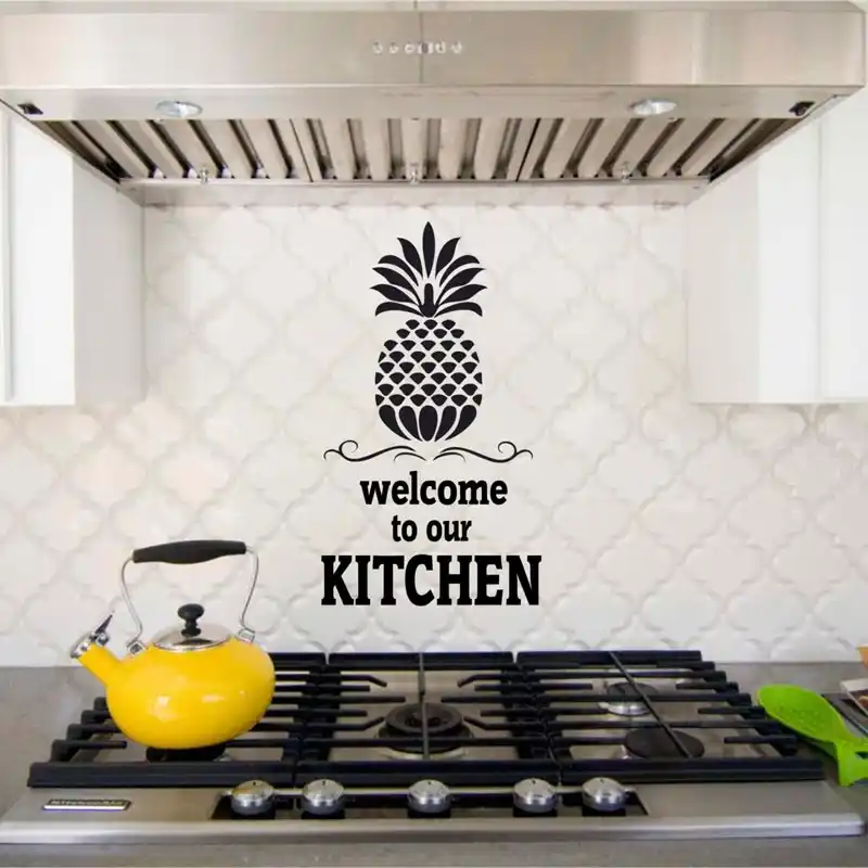 Welcome To Our Kitchen Pineapple Wall Decal Modern Kitchen Cuisine Wall Decor Customized Size Waterproof Diy Mural B709 Wall Stickers Aliexpress