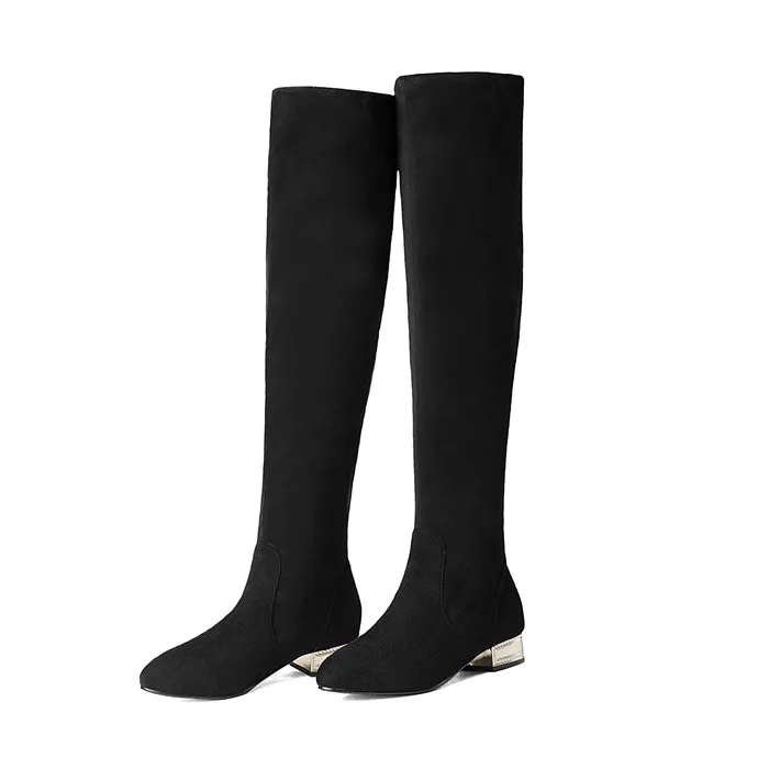 Meotina/женские ботфорты выше колена зимняя обувь на низком каблуке г. Высокие сапоги до бедра черные высокие сапоги на квадратном каблуке Осенняя обувь, размер 33-43, 42 - Цвет: Черный