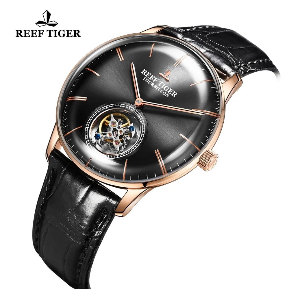 Риф Тигр/RT люксовый бренд Tourbillon механические часы для мужчин розовое золото кожаный ремешок водонепроницаемые часы Relogio Masculino RGA1930