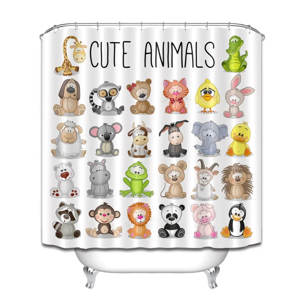 Kaufen Lustige Cartoon Nette Tiere Extra Lange Weiß Dusche Vorhang Liner Bad Natur Wasserdichte Stoff Für Kunst Kinder Badewanne Decor