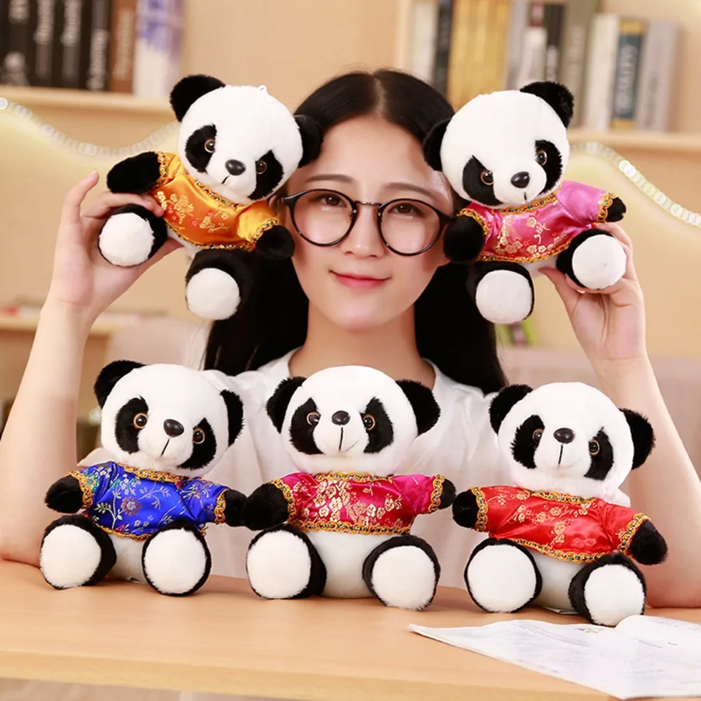 1 шт. 18 см милые животные мягкого Мини Panda с Тан костюм плюшевые игрушки кукла на день рождения Подарки вечерние украшения для детей
