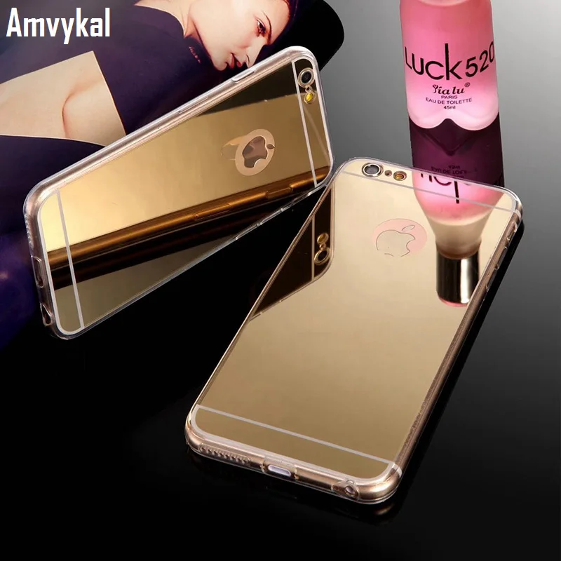 

Amvykal For iphone X XS XR XS Max 5s SE 6s 7 8 Plus Samsung Case Gold Plating Bling Mirror Case Slim Soft TPU Silicone Cover