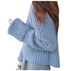 Осень-зима Для женщин свитера женские теплые винтажные вязаный свитер короткий свитер короткие топы пуловер основные длинным рукавом WZ019