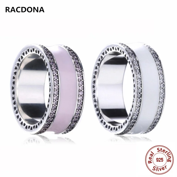 

2017 New 925 Sterling Silver Clear Zircon Finger Ring Heart Pink Enamel Love Ring For Women Compatible with panqiou jewelry