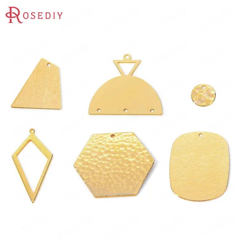 

(35792)6PCS 24K Gold Color Brass Rounded Rectangle Hexagonal Rhombus Geometric Charms Pendants High Quality Diy Jewelry Findings