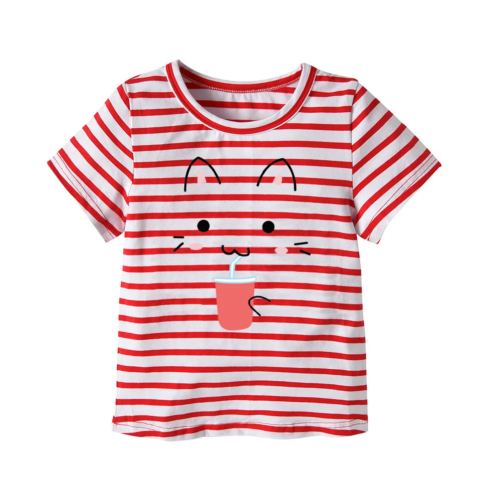 2 4 6 8 10 New Summer Children Clothing T Shirt for Baby Cute Cat Face