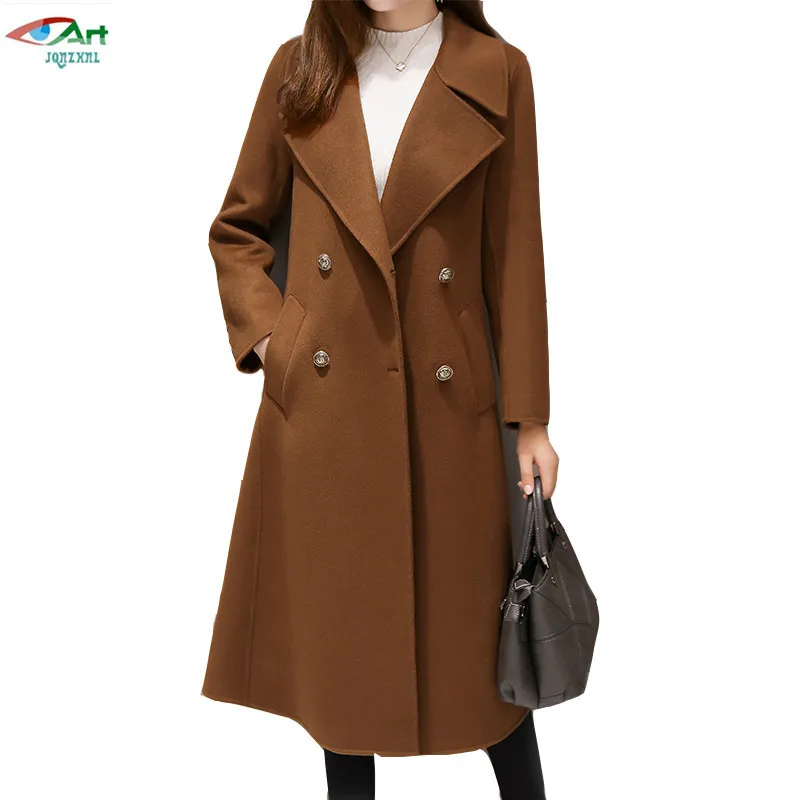 JQNZHNL 2019 Winter Woolen Coats Women Cashmere Coats Plus Size 5XL Double Breasted Medium Long