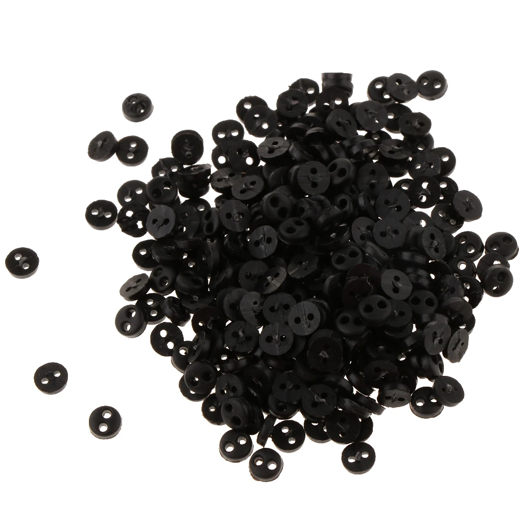 Mini Figures Dolls DIY Clothing Sewing Crafts Accessories 300 Pieces 4mm 2 Holes Resin Round Buttons Black