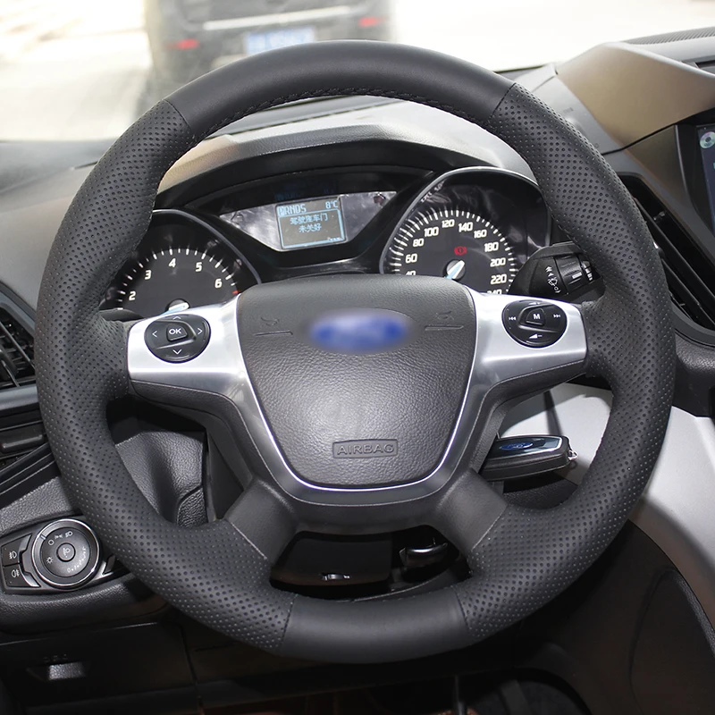 BANNIS Black Artificial Leather DIY Hand stitched Steering Wheel Cover for Ford Focus 3 KUGA Escape
