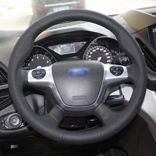BANNIS Black Artificial Leather DIY Hand-stitched Steering Wheel Cover for Ford Focus 3 KUGA Escape 2012 2013