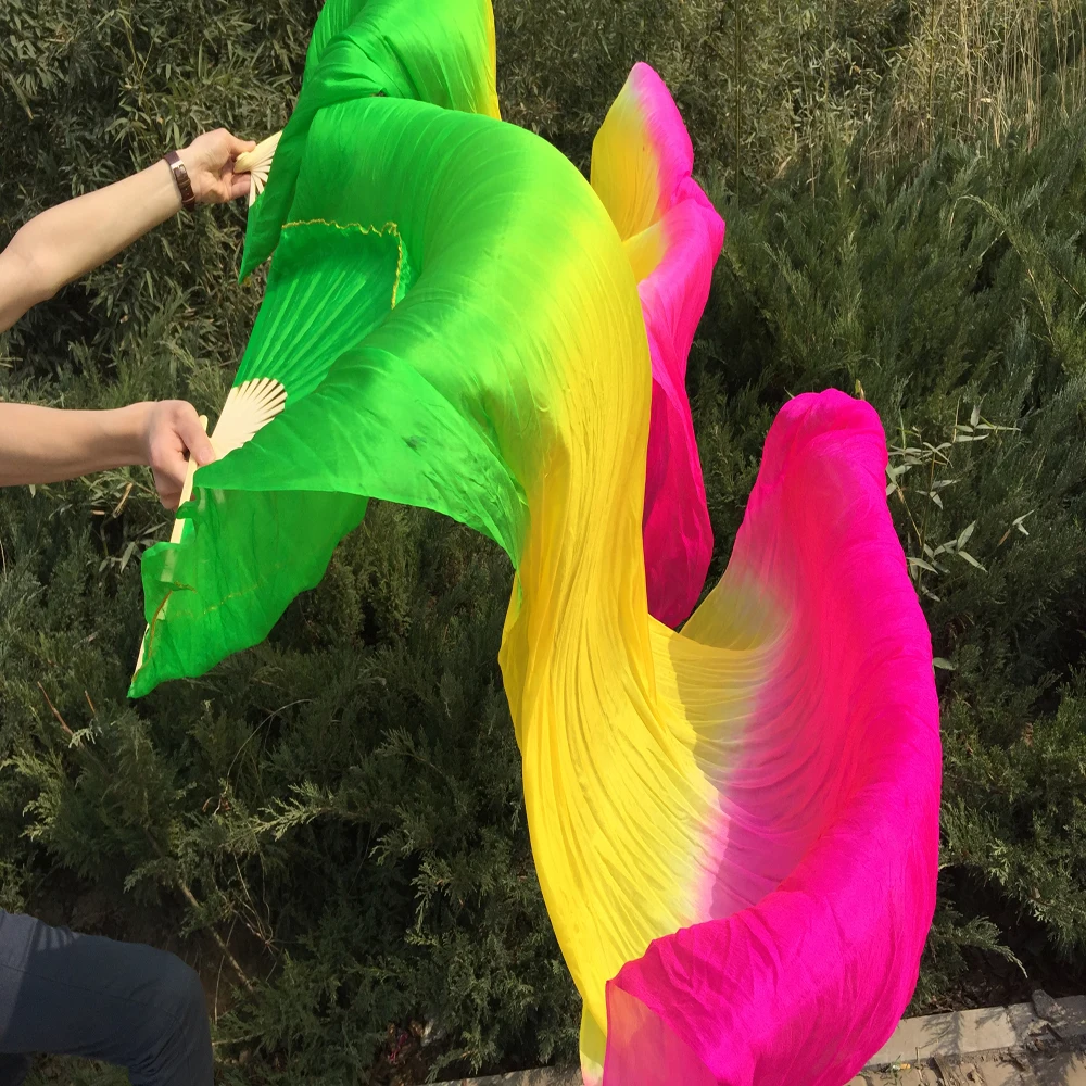 71 &quotдюйм новинка 1 пара (L + R) настоящий шелк вентиляторы для танца живота вуаль