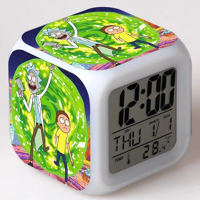 Special Price Rick and Morty Anime Figurines Brinquedo LED Colorful Flash Light Alarm Clock TV Figurinhas Desktop Watch Toys