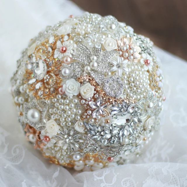 Diy 8 Inch Gold Ivory Flower Bridal Brooch Bouquet Golden Wedding Diy 8 Inch Gold Ivory Flower Bridal Brooch Bouquet Golden Wedding Bride S