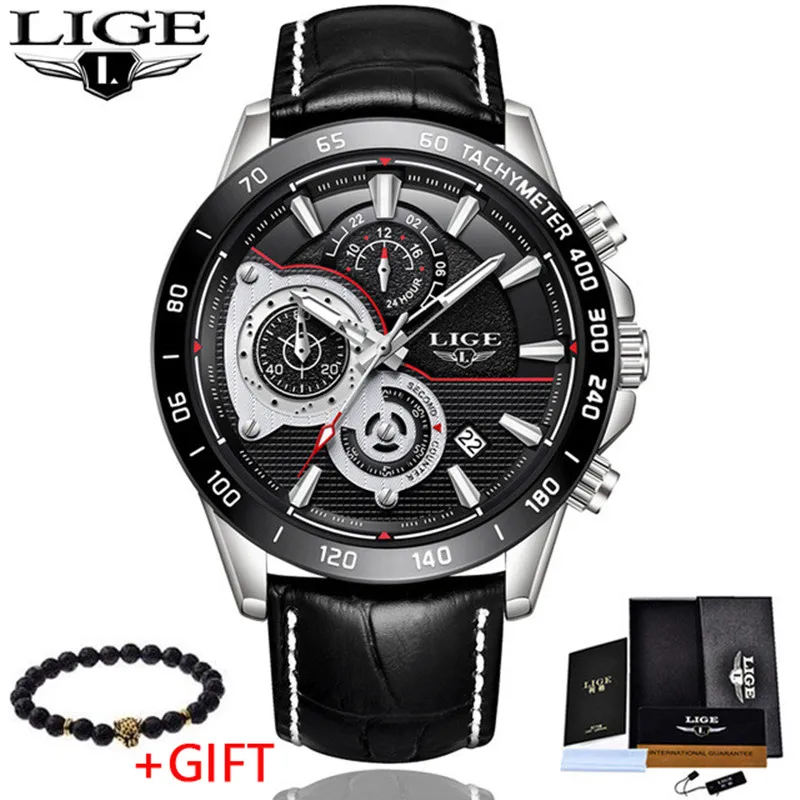 Mens Watches 2018 LIGE Top Brand Luxury Quartz Watch Men Casual Leather Military Waterproof Sport W