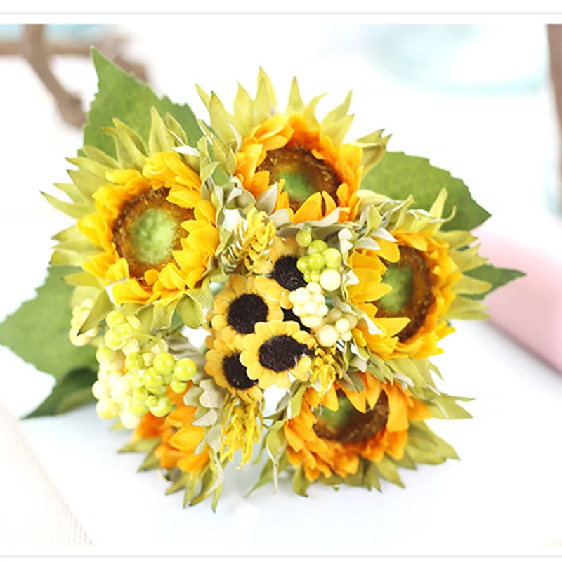 

Yellow Sunflower Silk Artificial Flowers Bouquet Autumn Decoration For Home Decoration Office Party Garden Decor A