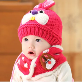 

Children Baby Winter Crochet Knitted Hat Beanie Cap Scarf Set Kids Cartoon Animal Cap FJ88