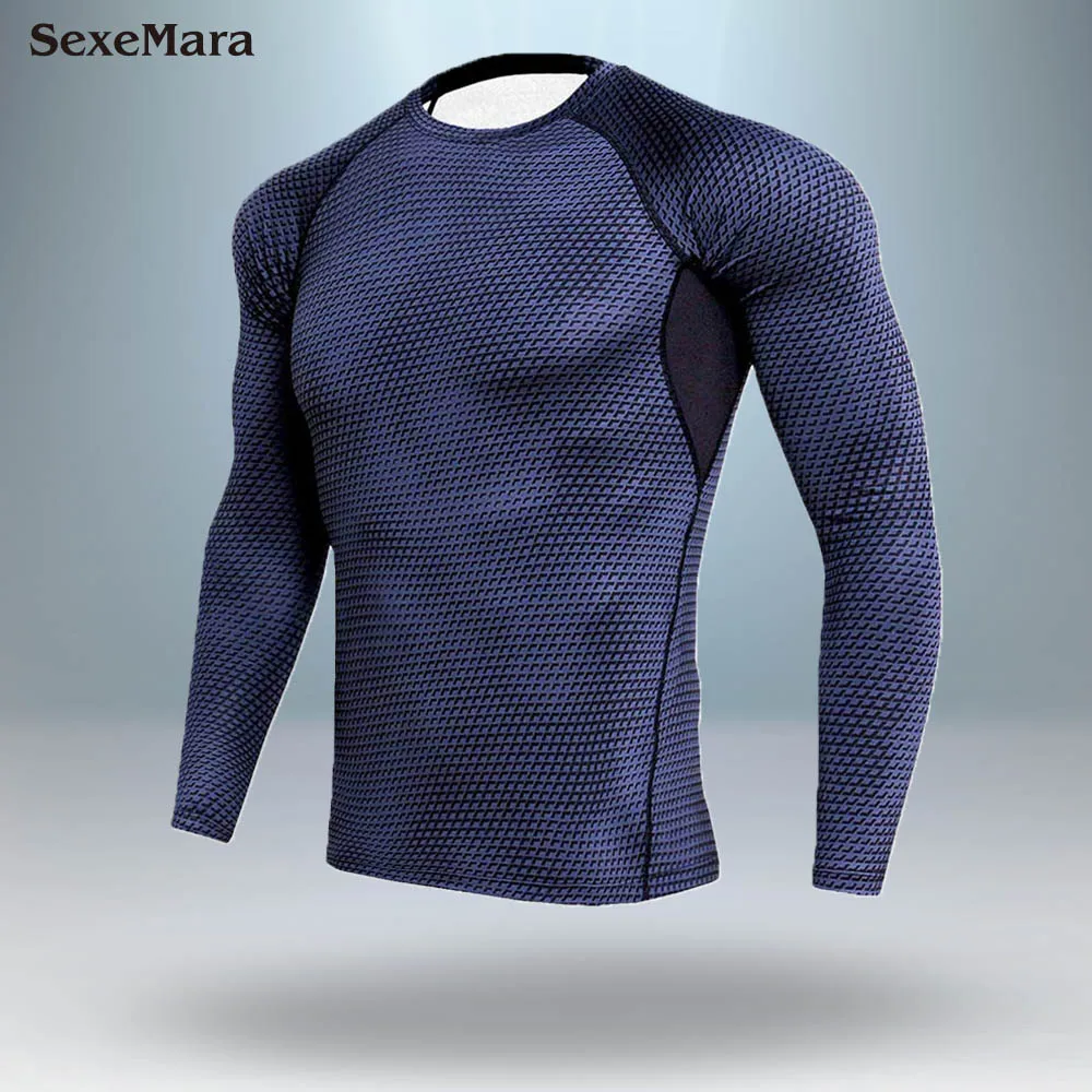 Мужские новые зимние комплекты термобелья мужские быстросохнущие антимикробные стрейч мужские термобелье мужские кальсоны для фитнеса - Цвет: Only T-shirt