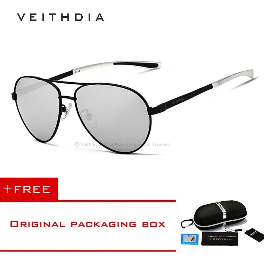 VEITHDIA, модные, брендовые, дизайнерские, алюминиевые, магниевые, для вождения, солнцезащитные очки, поляризационные, зеркальные линзы, мужские очки, солнцезащитные очки для мужчин, 3801 - Цвет линз: Black Silver