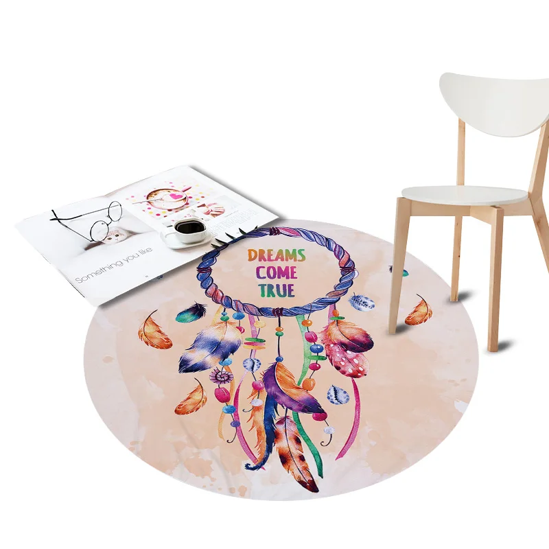

Anti-Slip Round Rugs for Living Room Doormat Dreamcatcher Printed Carpet Door Floor Mats for Bedroom Kids Play Crawl Chair Mats