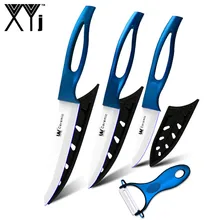 Синие кухонные ножи с полой ручкой 3,4, 5 дюймов+ Овощечистка, высокий класс керамический нож, набор из 4 предметов, горячая распродажа, XYJ, фирменные кухонные инструменты