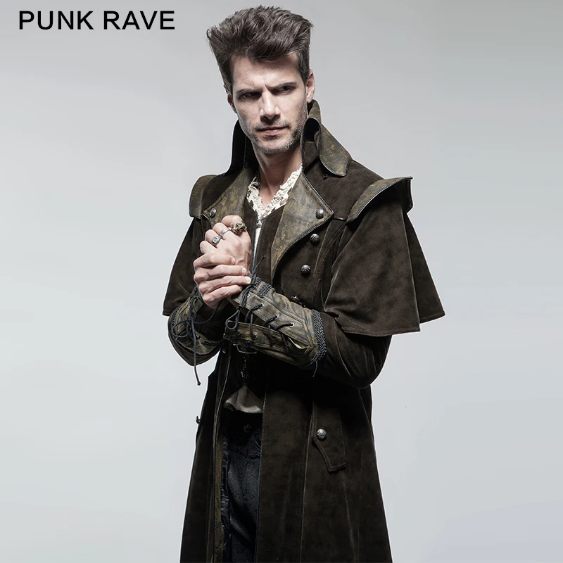Punk Rave Clothing Cool Killer Men Long Coat with Cape
