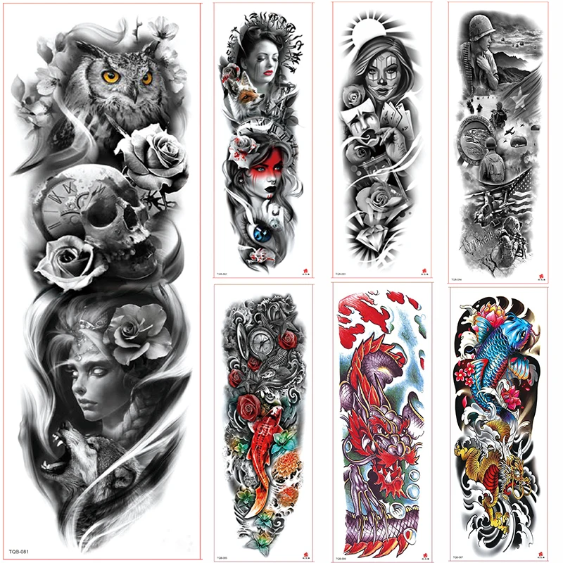 

ROSE FULL SLEEVE ARM TEMPORARY TATTOO REALISTIC EVIL CLOWN SKULLS, MENS, WOMENS