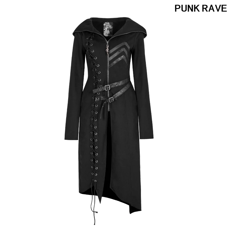 

Fashion female Casual Gothic Asymmetric Diagonal Hem Metal belt Coats Steampunk rock cosplay Tie rope Jackets PUNK RAVE Y-792