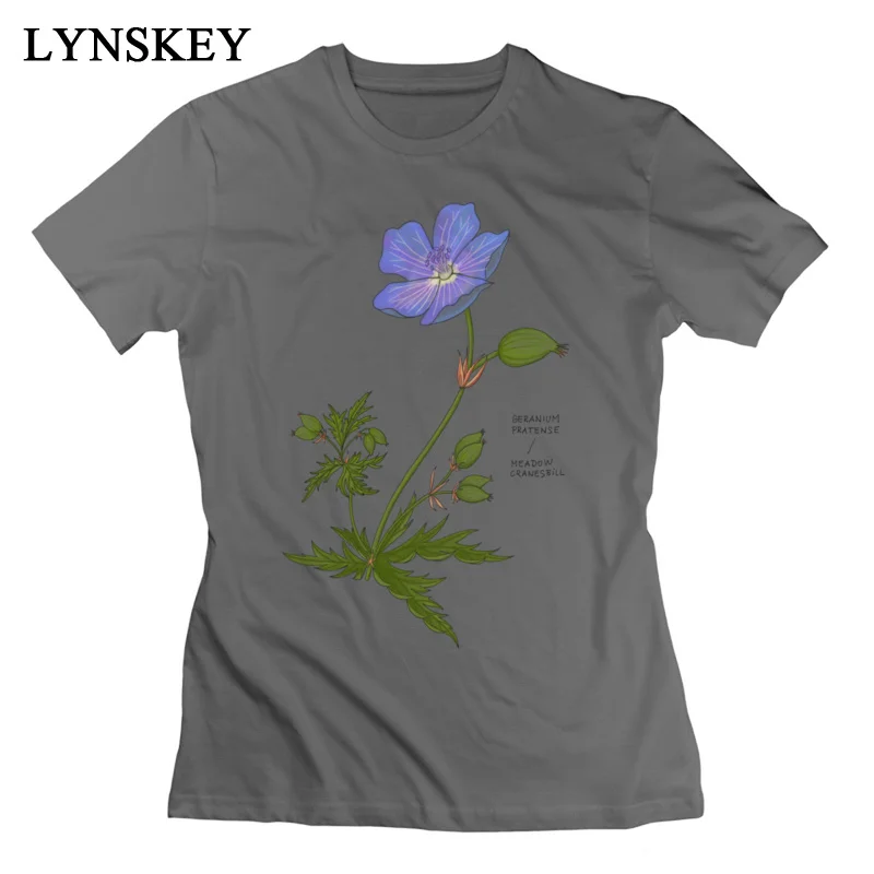 LYNSKEY New Fashion Summer Summer/Fall Meadow Cranesbill T Shirts 100% Cotton Round Collar Girl Tops Shirt Normal Clothing Shirt white