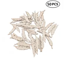 50 шт. в форме пера необработанные деревянные ломтики с отверстиями заготовки диски деревянные Перьевые Украшения для рукоделия Свадебный декор