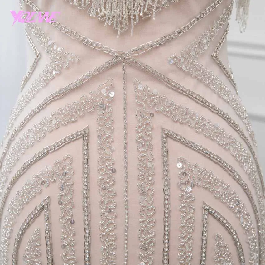YQLNNE коллекция с длинным рукавом вечернее платье с иллюзией Бисер кисточкой вечернее торжественное платье, пышное вечернее платье Comp