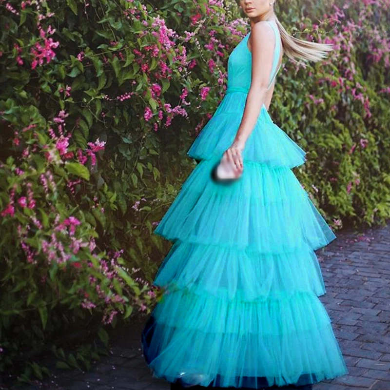 Женское платье с оборками v образным вырезом без рукавов большой маятник бальное