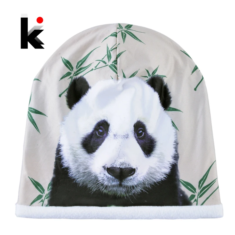 

Winter Skullies Beanies Women Cute Panda 3D Printing Hats For Men Fashion Personality Hip Hop Bonnet Caps Unisex Gorros