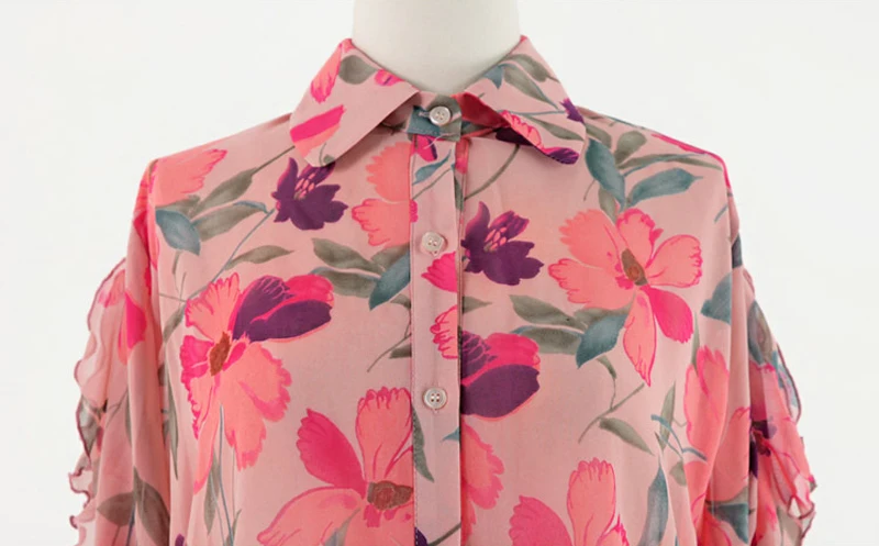 Винтажная женская шифоновая блузка с v-образным вырезом и цветочным принтом, шикарные женские рубашки с оборками, блузки с длинным рукавом, женские топы, рубашки