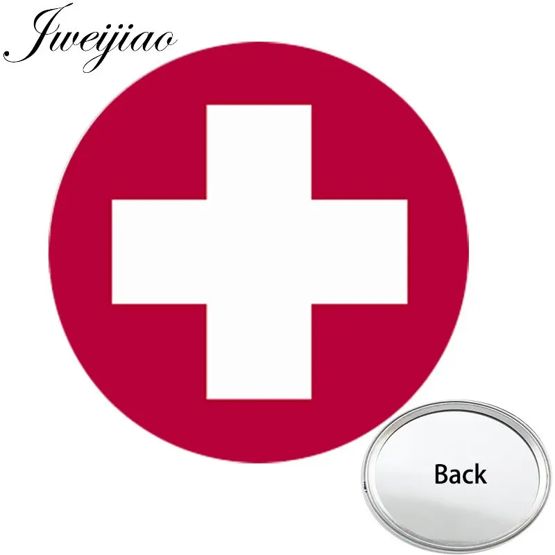 

JWEIJIAO Medical care LOGO Cross Symbol One Side Flat Mini Pocket Mirror Compact Portable Makeup Vanity Hand Travel Purse Mirror