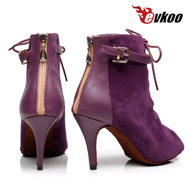 Evkoo танец стиль фиолетовый нубук и черный нубук Высота каблука 8,5 см Профессиональные бальные латинские танцевальные туфли Evkoo-426
