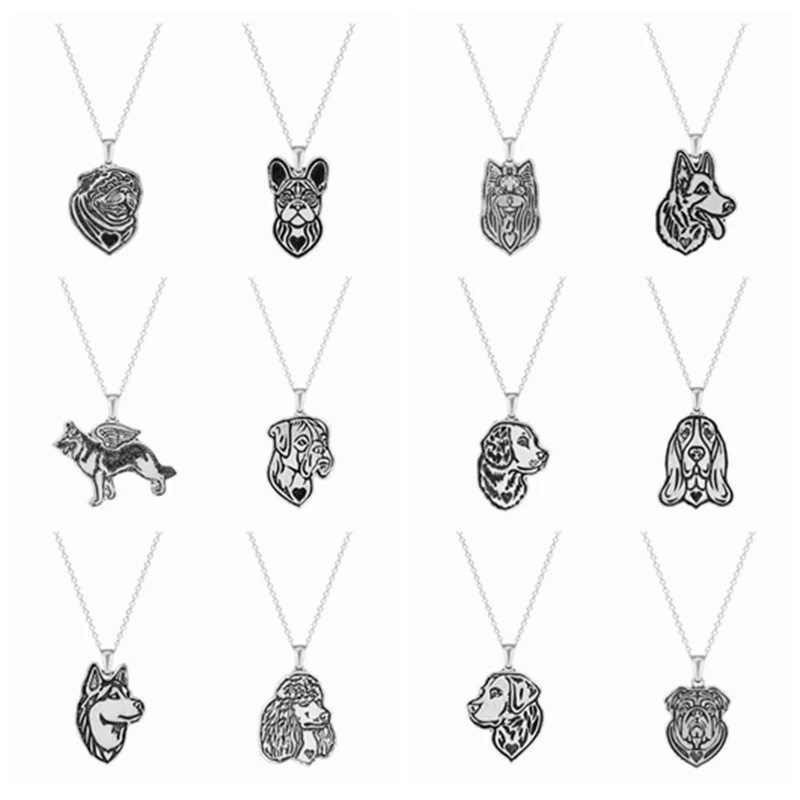 

QIMING Silver Animal Dog Necklace For Women Men Jewelry Poodle Bulldog Necklaces Pendants Vintage Handmade Statement Necklace