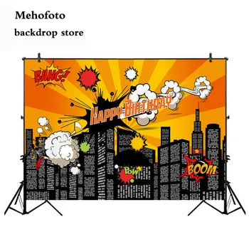 

Mehofoto Superhero Birthday Party Backdrops Bang Boom Photo Backgrounds Newborn Kids Theme Backdrop for Photography Seamless 733