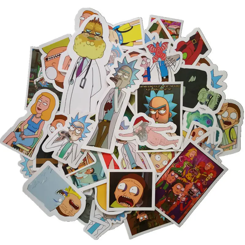 49Pcs lot Drama Rick and Morty Stickers Decal For Snowboard Laptop Luggage Car Fridge Car