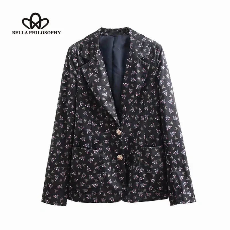 Wonder 2018 new autumn Long Sleeve Velvet Blazer Vintage Female Single Breasted Blazer Casual Retro Lady Print Floral Outwears