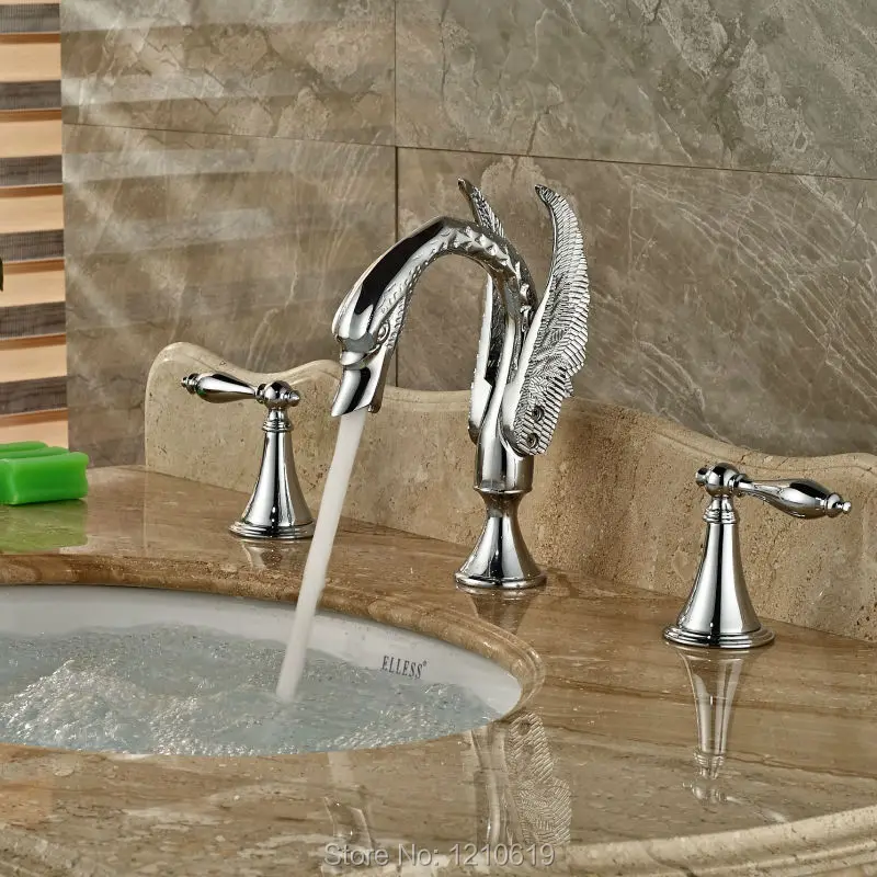 

Newly Luxury Swan Sink Faucet Mixer Tap Chrome Finish Basin Faucet Cold&Hot Water Tap Dual Handles
