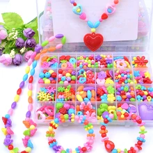 Juego de cuentas acrílicas de plástico para niñas, accesorios DIY, pulseras, juguetes para hacer joyas, juego de cuentas para aprendizaje temprano, regalo hecho a mano