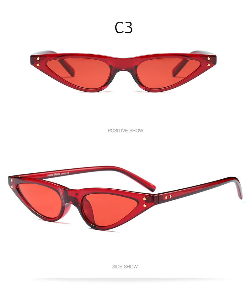 Брендовые маленькие треугольные солнечные очки, Ретро стиль, кошачий глаз, солнцезащитные очки для женщин, черная красная оправа, женские уф400, узкие оттенки, R191