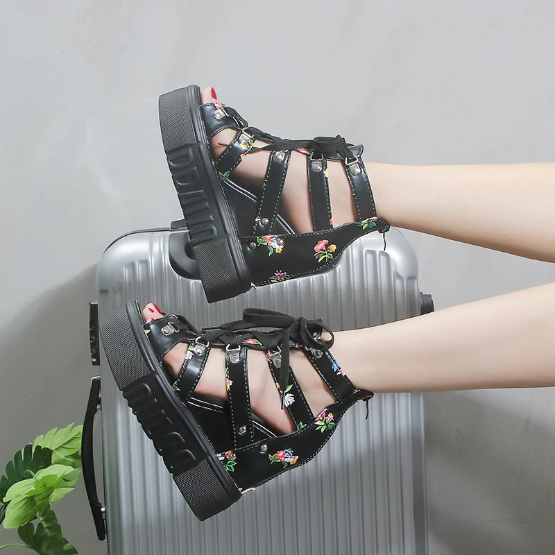 Новые женские босоножки; Женская Повседневная дышащая удобная прогулочная обувь; Летняя обувь на платформе с открытым носком на высоком каблуке; модельная женская обувь;#617