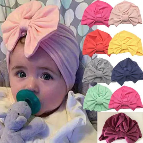 

Headwrap Solid Color Kids Baby Turban Ball Knot Newborn Beanie Hat Winter Cap