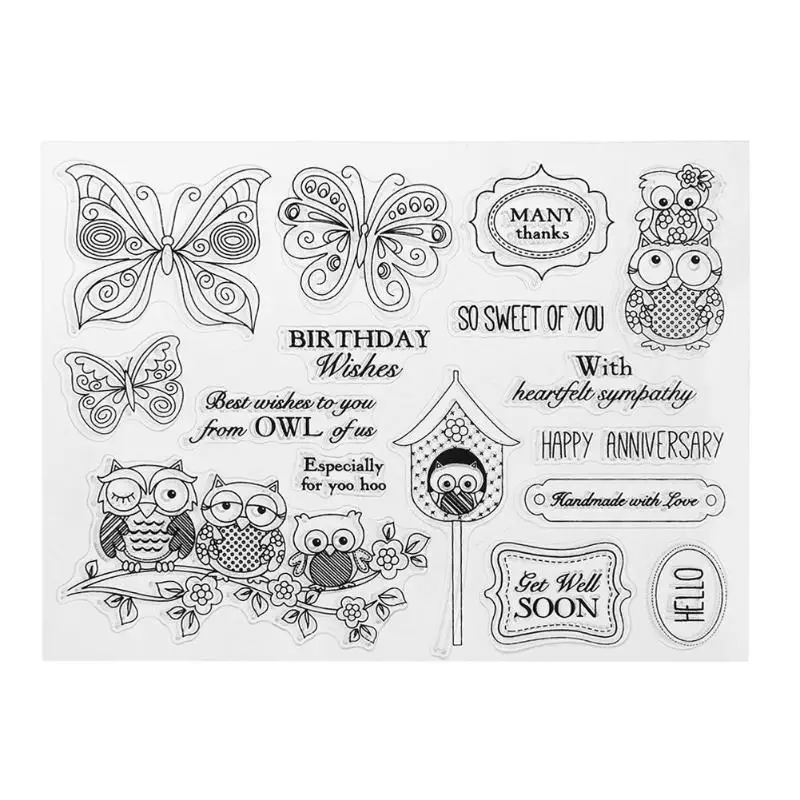 

Owl Butterfly Cute Animal Silicone Transparent Stamp for Scrapbooking Decorating Craft Album DIY Paper Card Diary Book Stamp