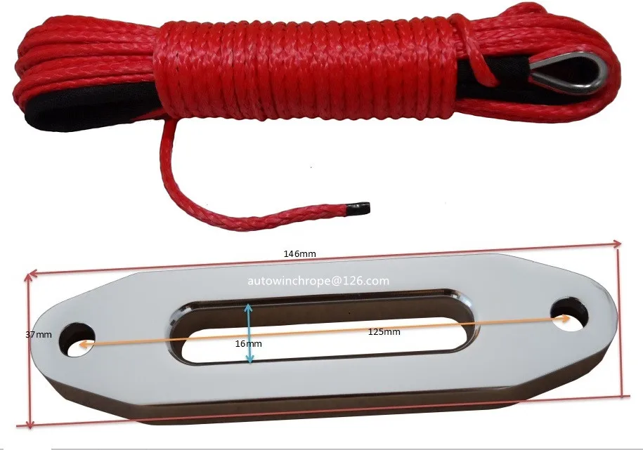 Free Shipping Red 5mm*15m ATV Winch Cable with 4000lbs Hawse Fairlead