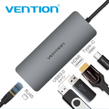 

Vention USB C Adapter USB-C to HDMI USB 3.0 HUB Gigabit RJ45 PD Thunderbolt 3 Adapter for MacBook Galaxy S9/S8 Type C Converter